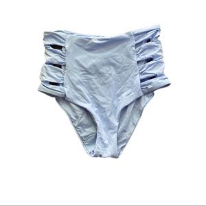 Soluna swim Eclipse Shirred Cutout High Waist Bikini Bottom blue small nwt